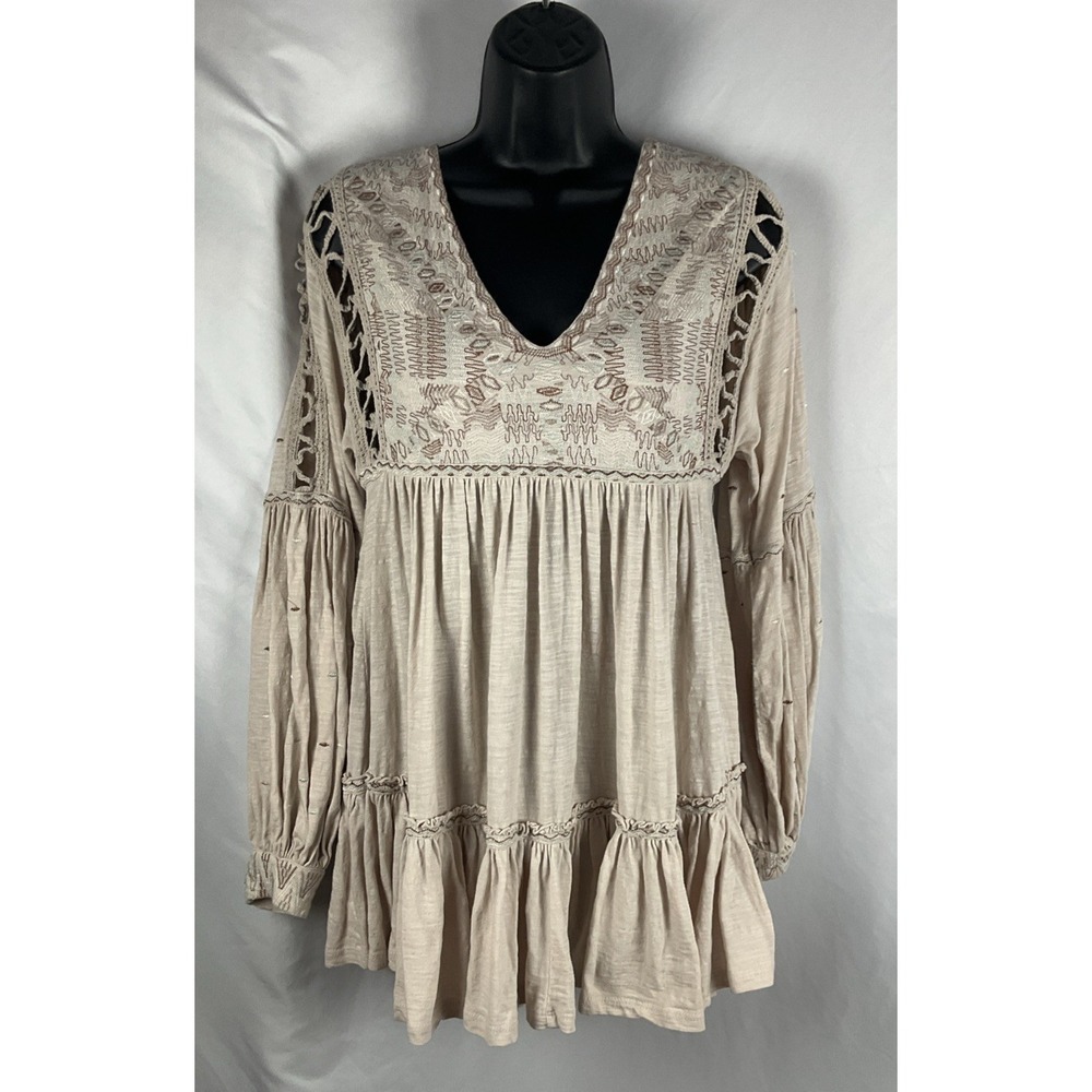 Free People Women's  Size XS "Much Love" Tunic  Top/ Baby Doll Dress Embroidered